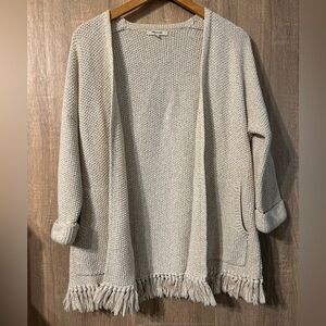 Madewell Cream Cardigan Sweater with Fringe Size Small Cotton